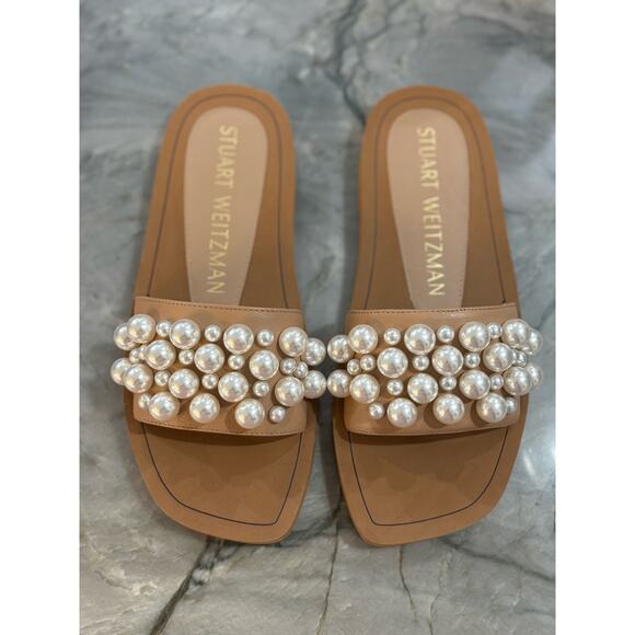 Stuart Weitzman Goldie Slide Adobe Chiffon Calf Size 5B - Picture 4 of 9